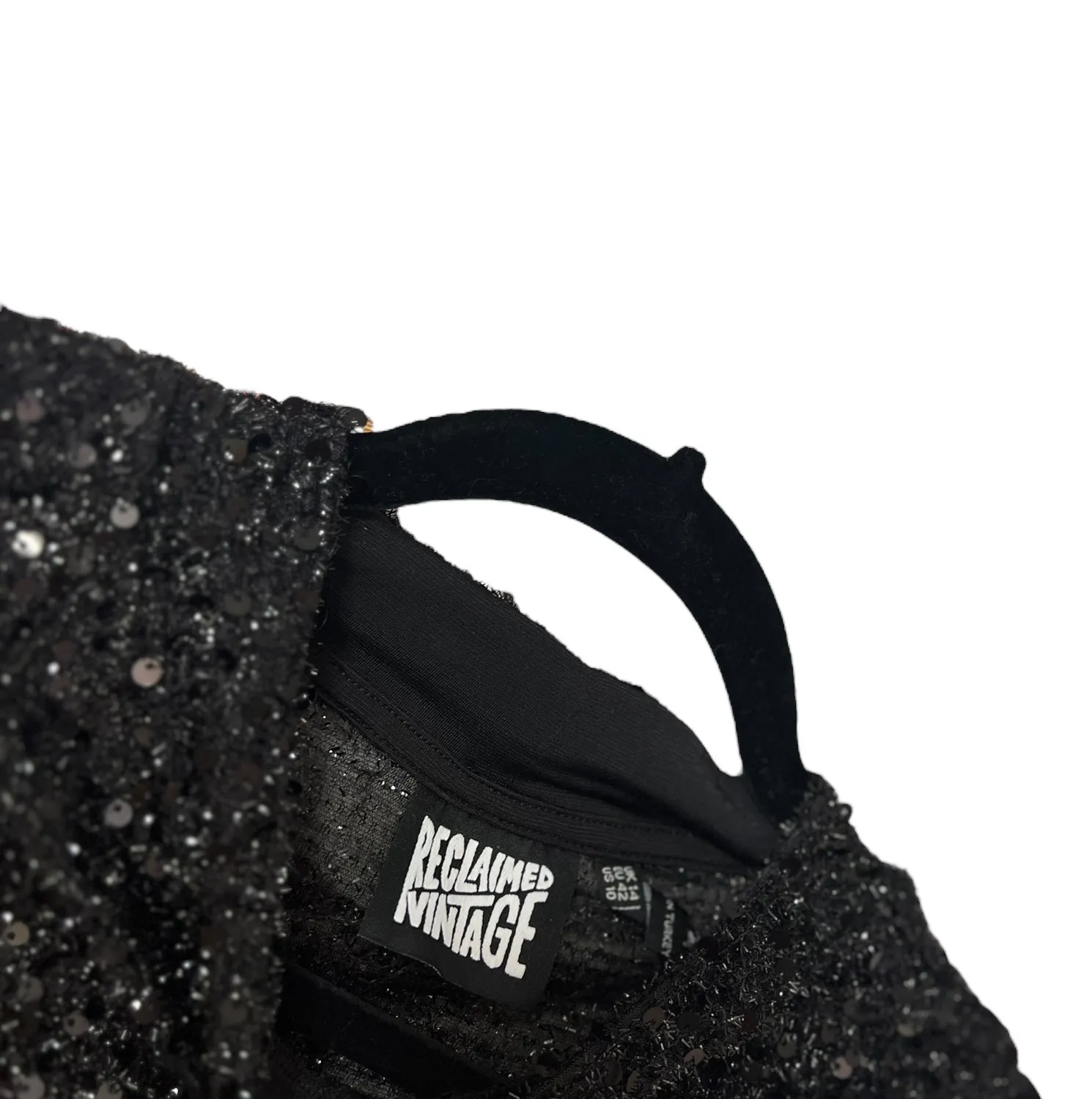 Black Reclaimed Vintage Asymmetrical Backless Sequin Top  - Image 6