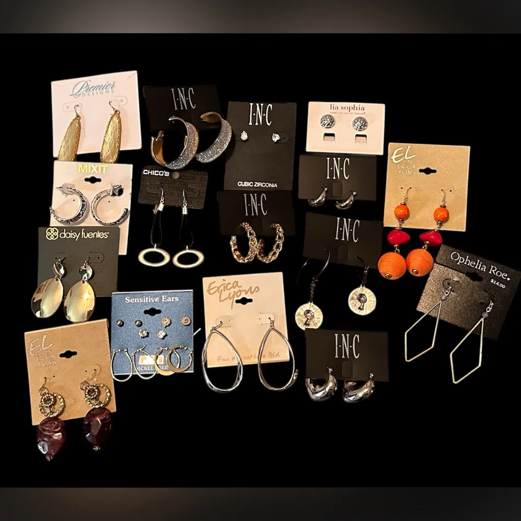 INC Erica Lyons Mix it Chico’s Daisy Fuentes Brand Lot gold Silver Earrings NWT - Image 2