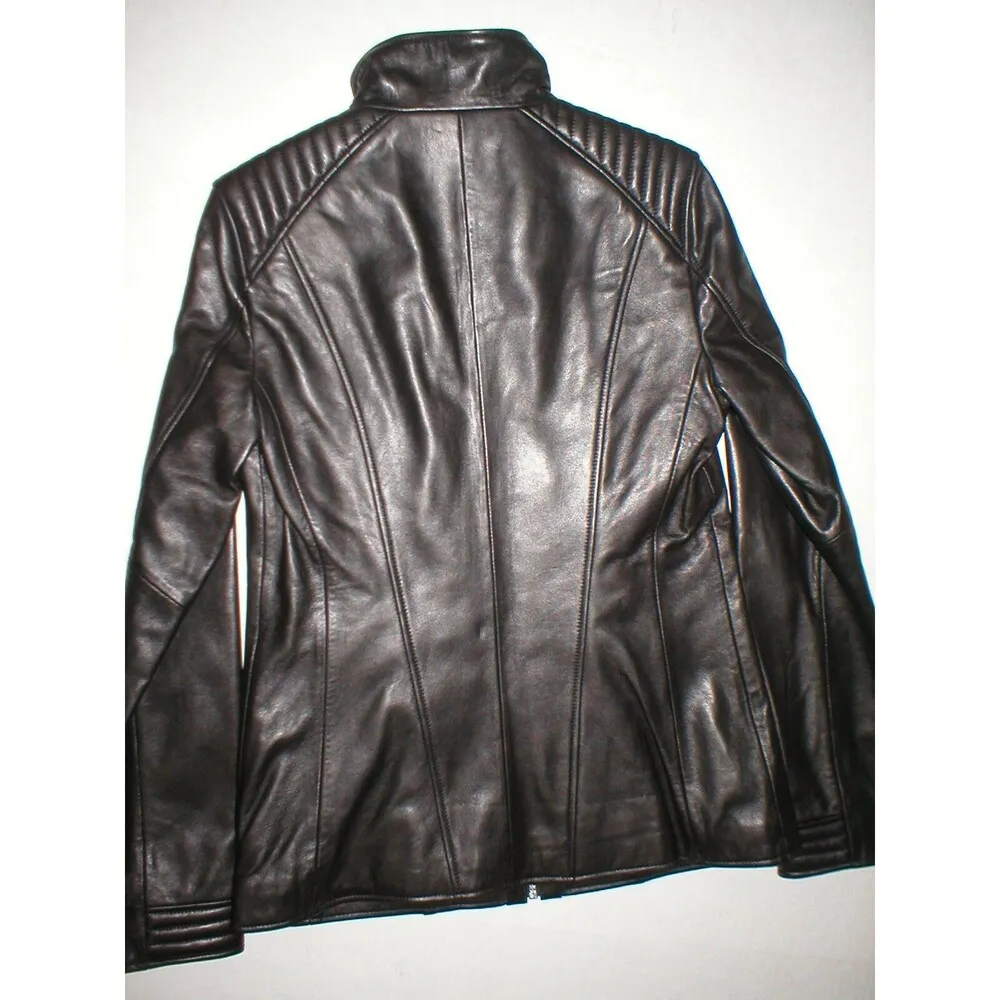 New Womens Andrew Marc New York Leather Jacket S Black Soft Quilted Shoulder Arm - Image 5