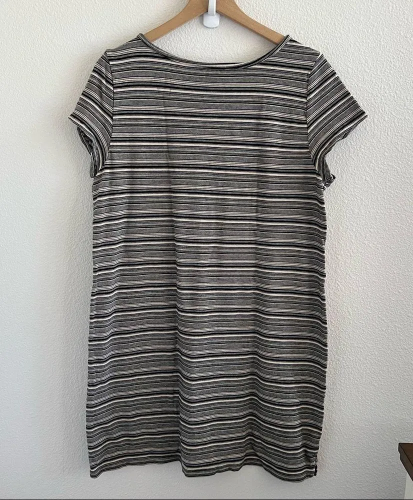 Ann Taylor LOFT Cotton Dark Stripe T-Shirt Dress Large - Image 2