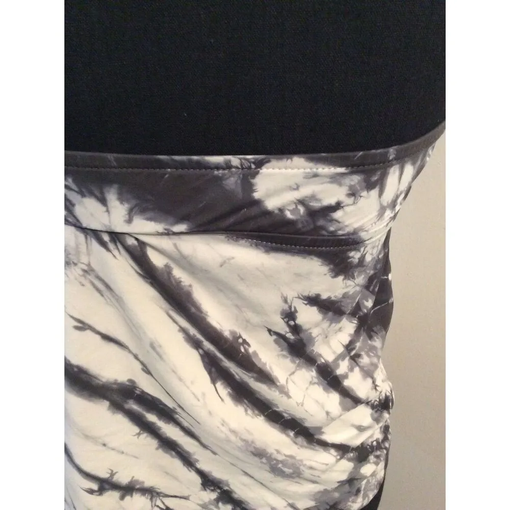 Lucky Brand strapless swim wear top ruffled marbled denim look Small blue - Image 3