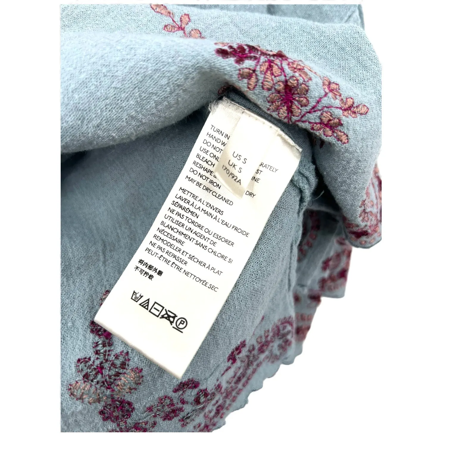 Free People S Adriana Woven Tee chambray embroidered top Cropped Blouse - Image 8