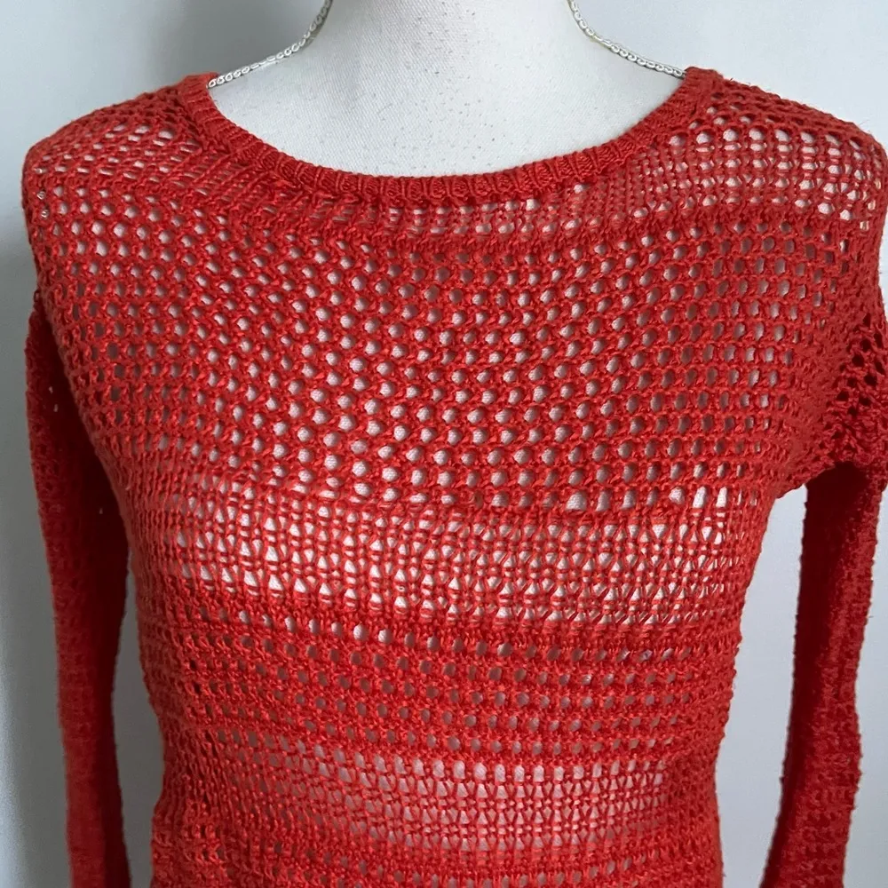 Joie • Orange/Red Open-Knit Women's Sweater - Image 2