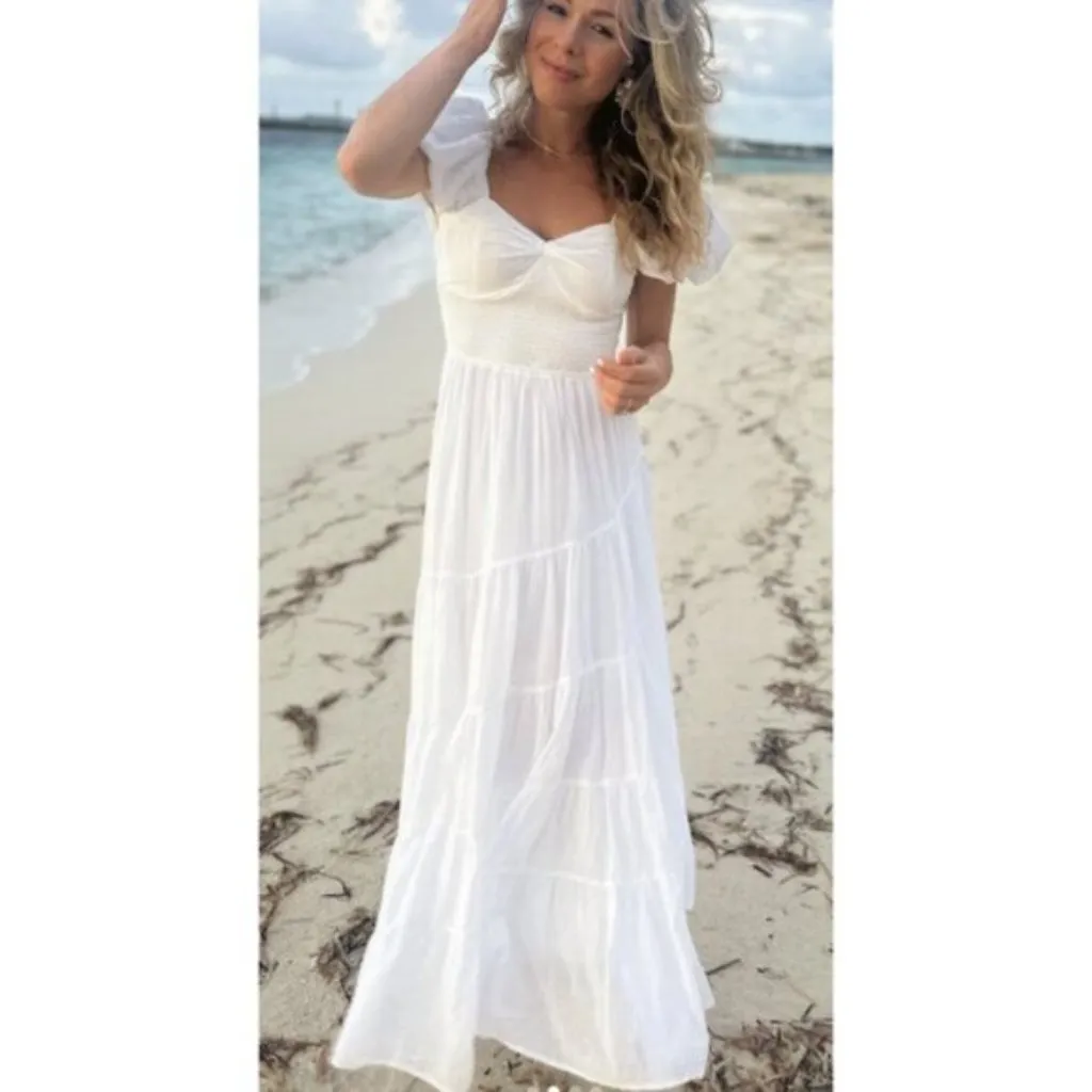 FREE PEOPLE Short Sleeve Sundrenched Maxi Dress in Whisper White Size Large - Image 10