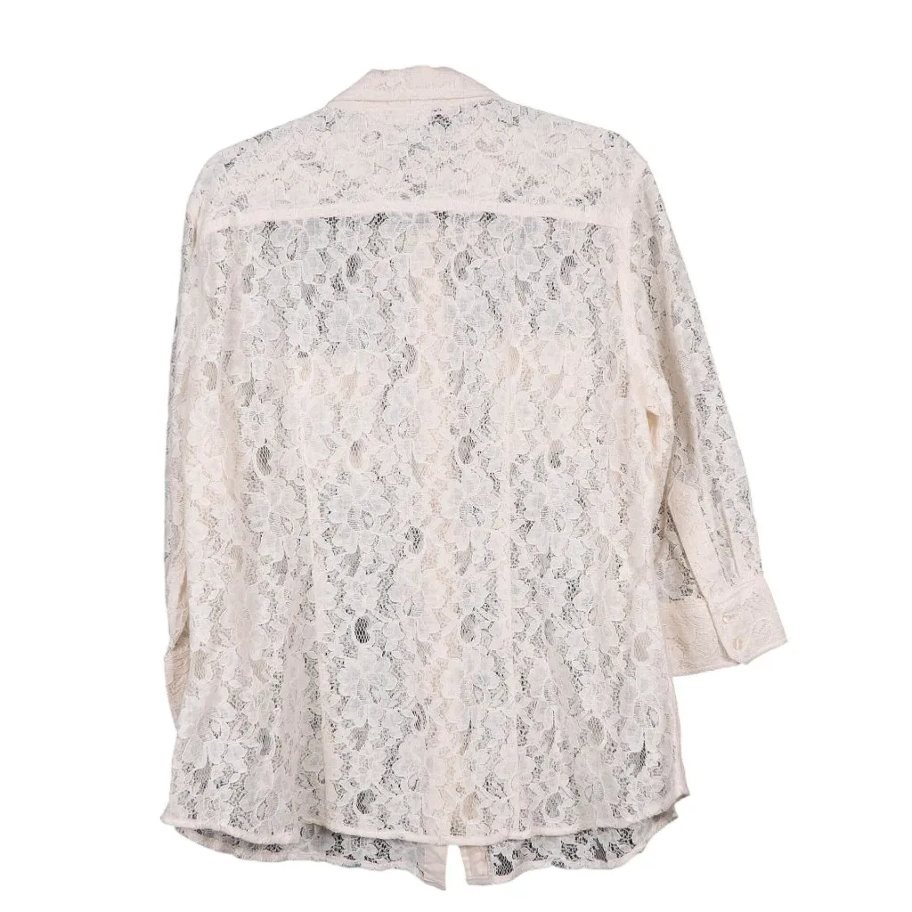 Cato Button Up Lace Shirt XL Womens Pockets Off White Cotton Blend 3/4 Sleeves - Image 7