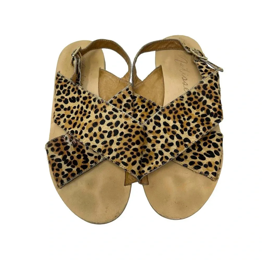 Matisse Arielle Cow Hair Sandals‎ Leopard Cheetah Print Size 8 Tan - Image 2