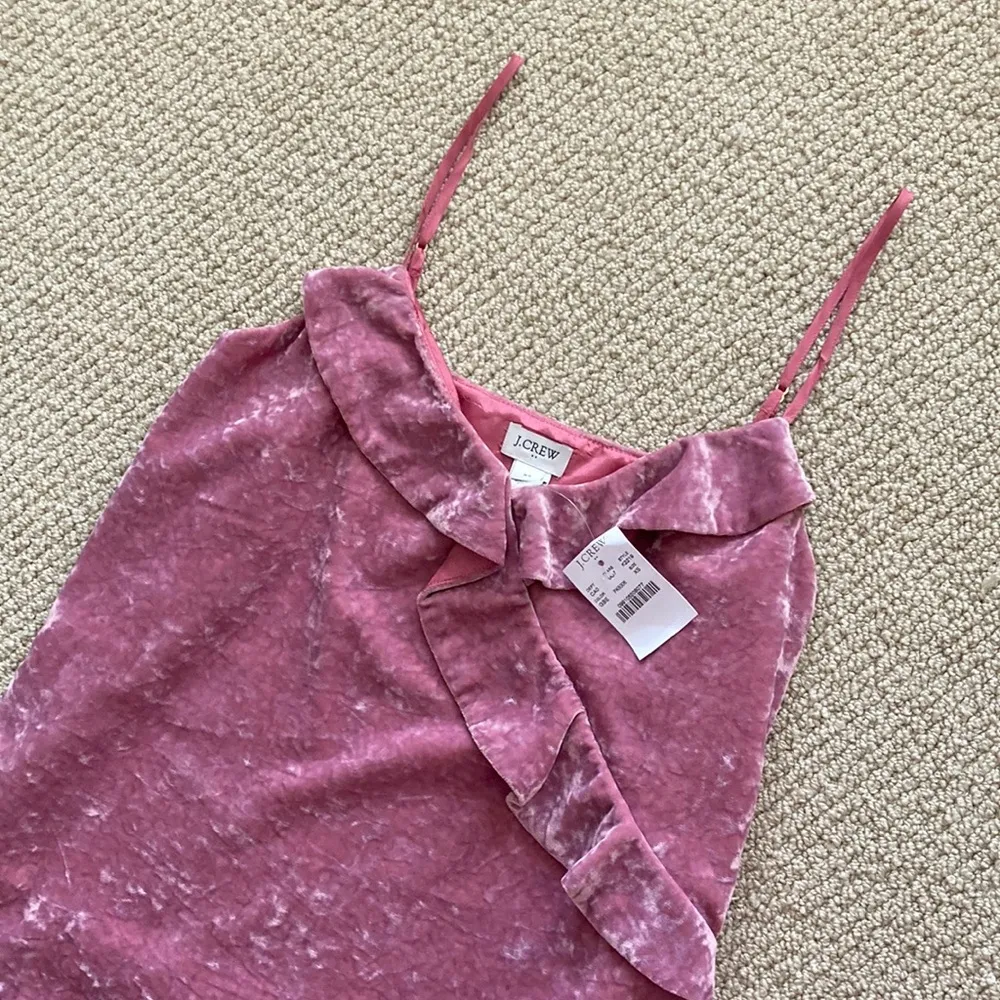 NEW J. Crew Pink Faux Velvet Ruffled Cami Tank Top Blouse Adjustable Lined NWT - Image 2