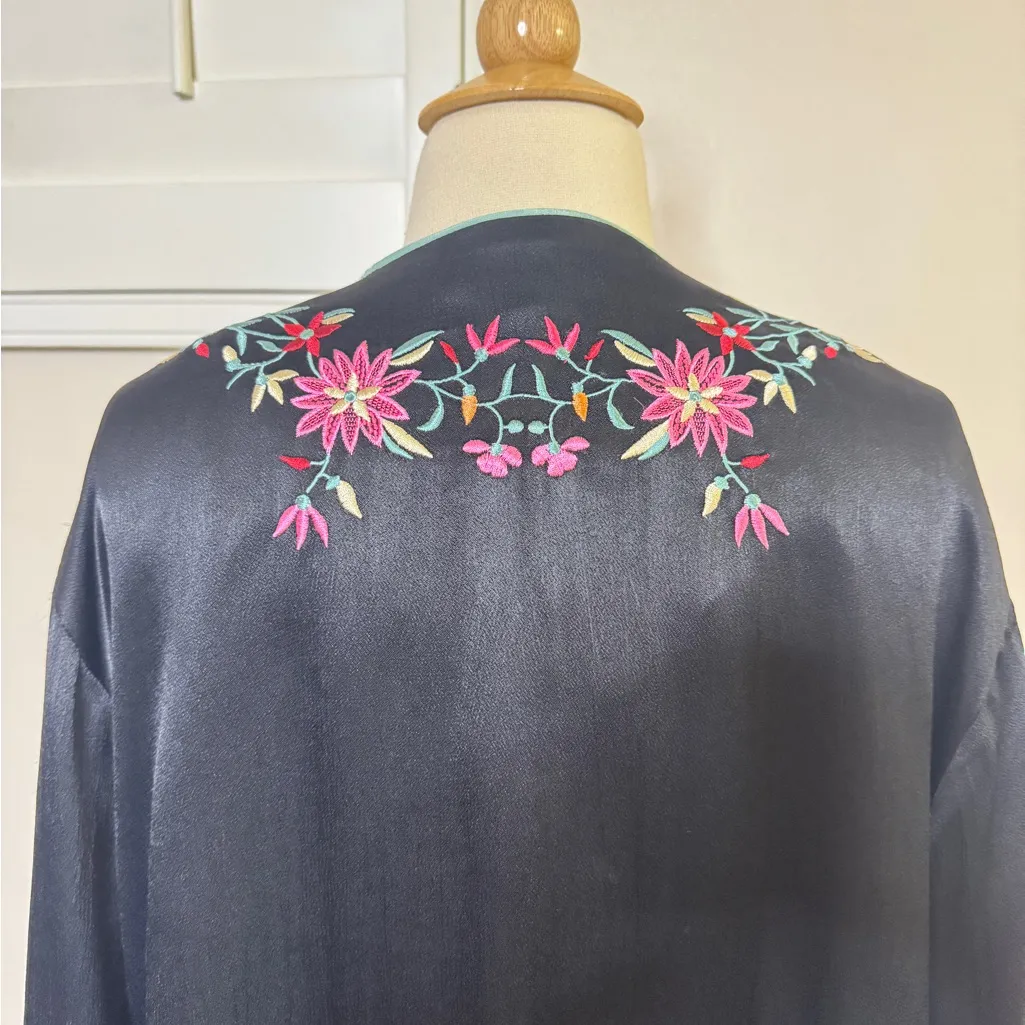 Free People Satin Embroidered Flower Kimono - Image 4