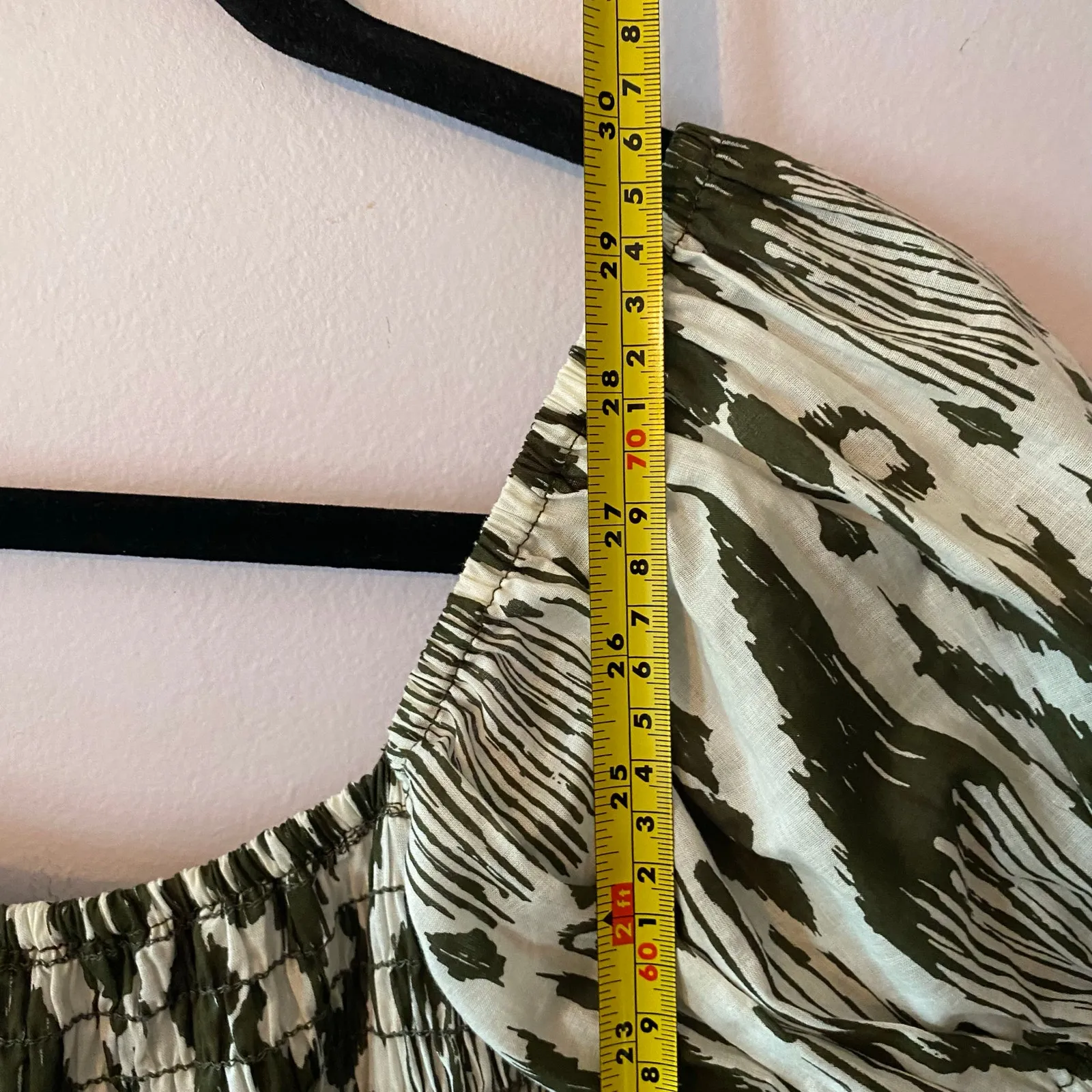 MISA Los Angeles Green White Smocked Puff Sleeve Mini Dress Cotton Women size XS - Image 10