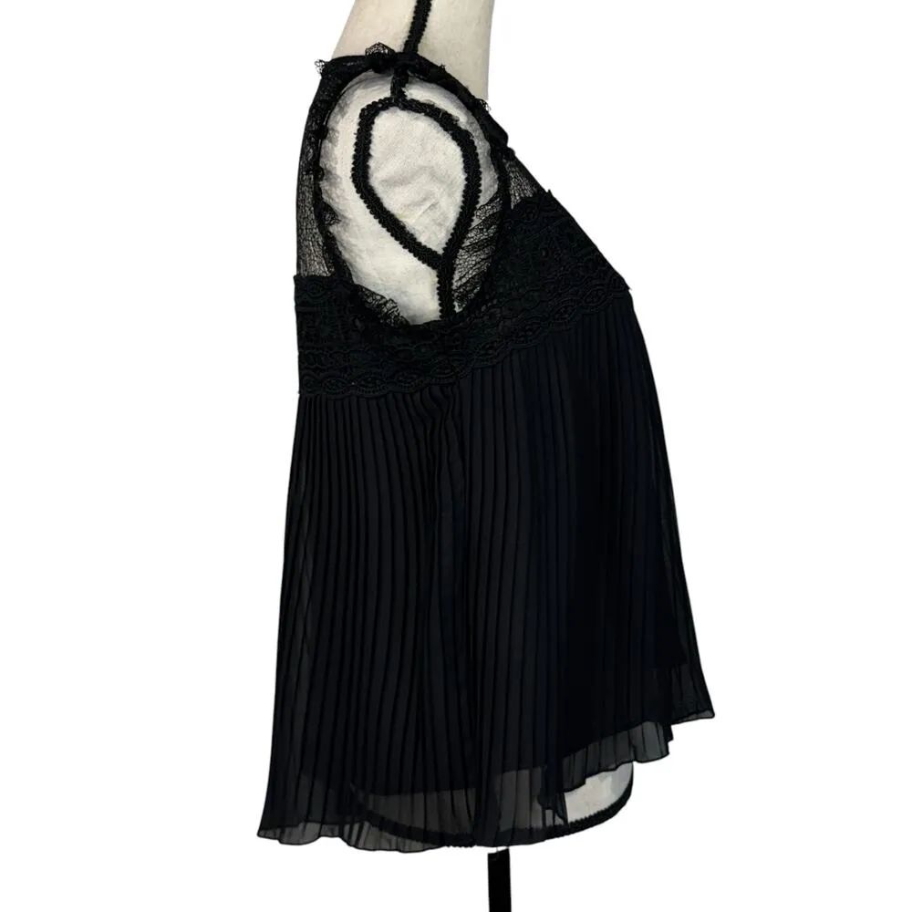 Zara Basic Collection Small Top Sleeveless Lace Accordion Pleats Lined Keyhole - Image 5