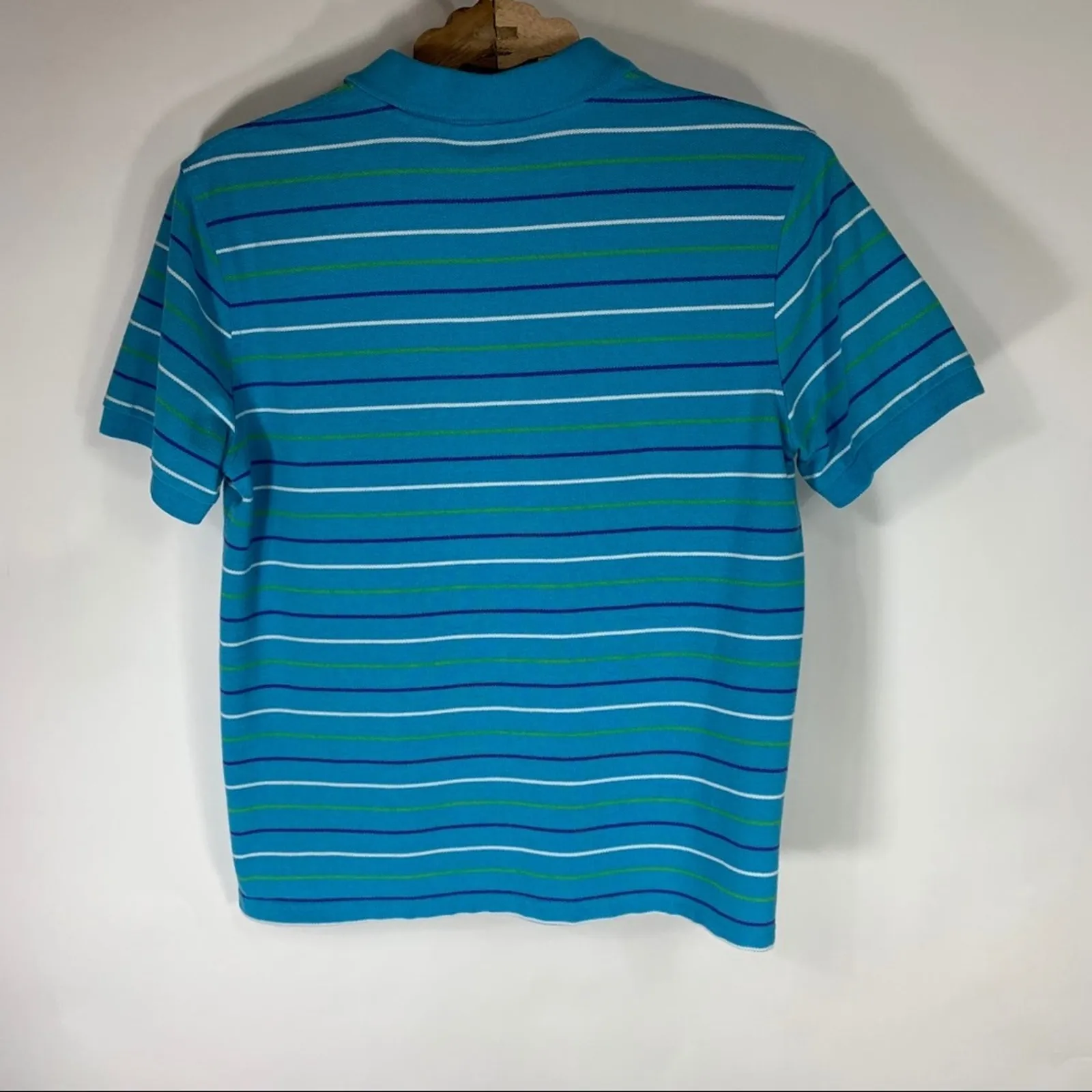 90s Turquoise Stripe Crop Polo Shirt Large Blue Size M - Image 6