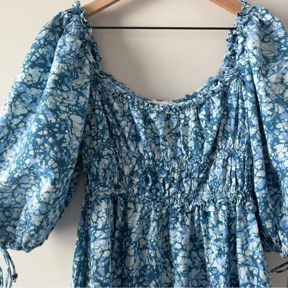 Revolve House of Harlow 1960 floral mini dress short bow balloon sleeve ruffle L - Image 4