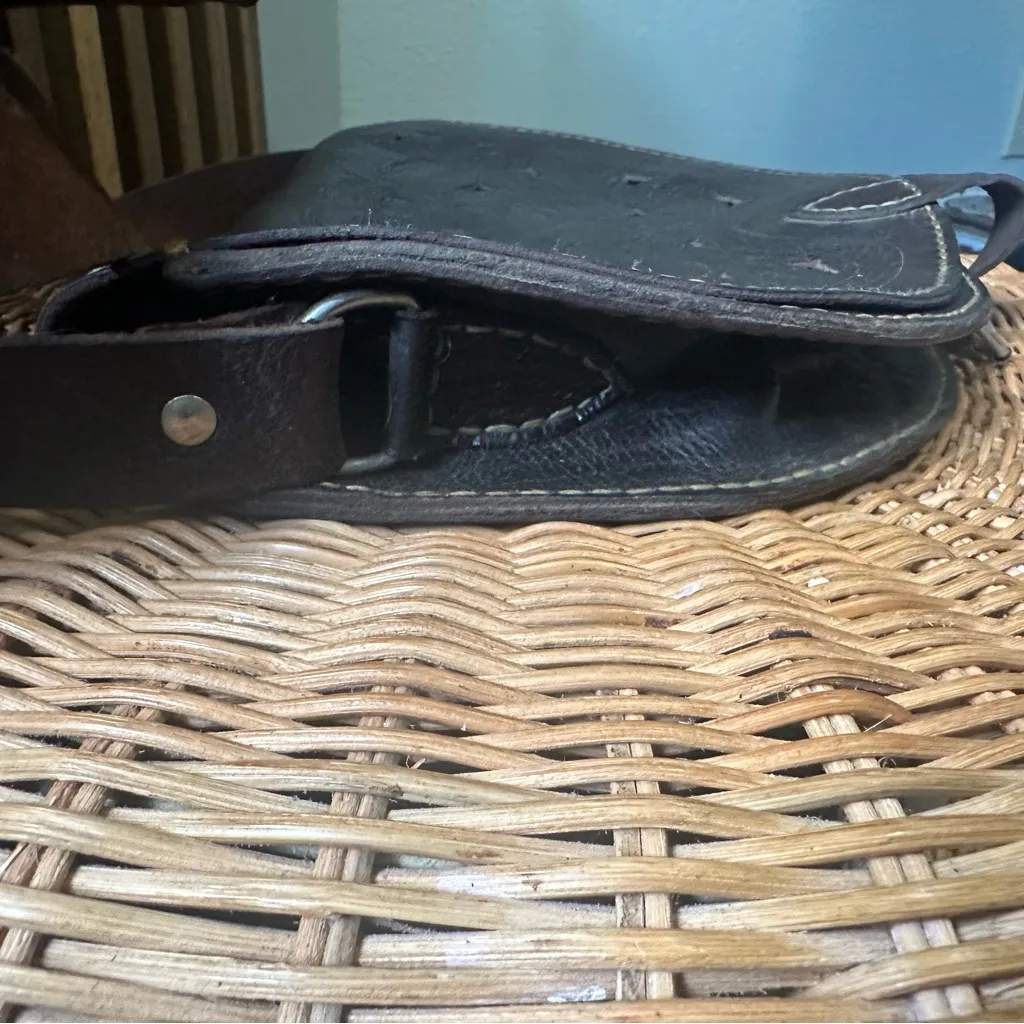 Vintage Handmade Embossed Chocolate Brown Leather Half Moon Saddle Crossbody Bag - Image 5