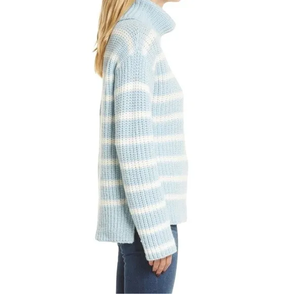NWT Caslon Striped Sweater Shaker Stitch Turtleneck Blue & Ivory Size Large NEW - Image 12
