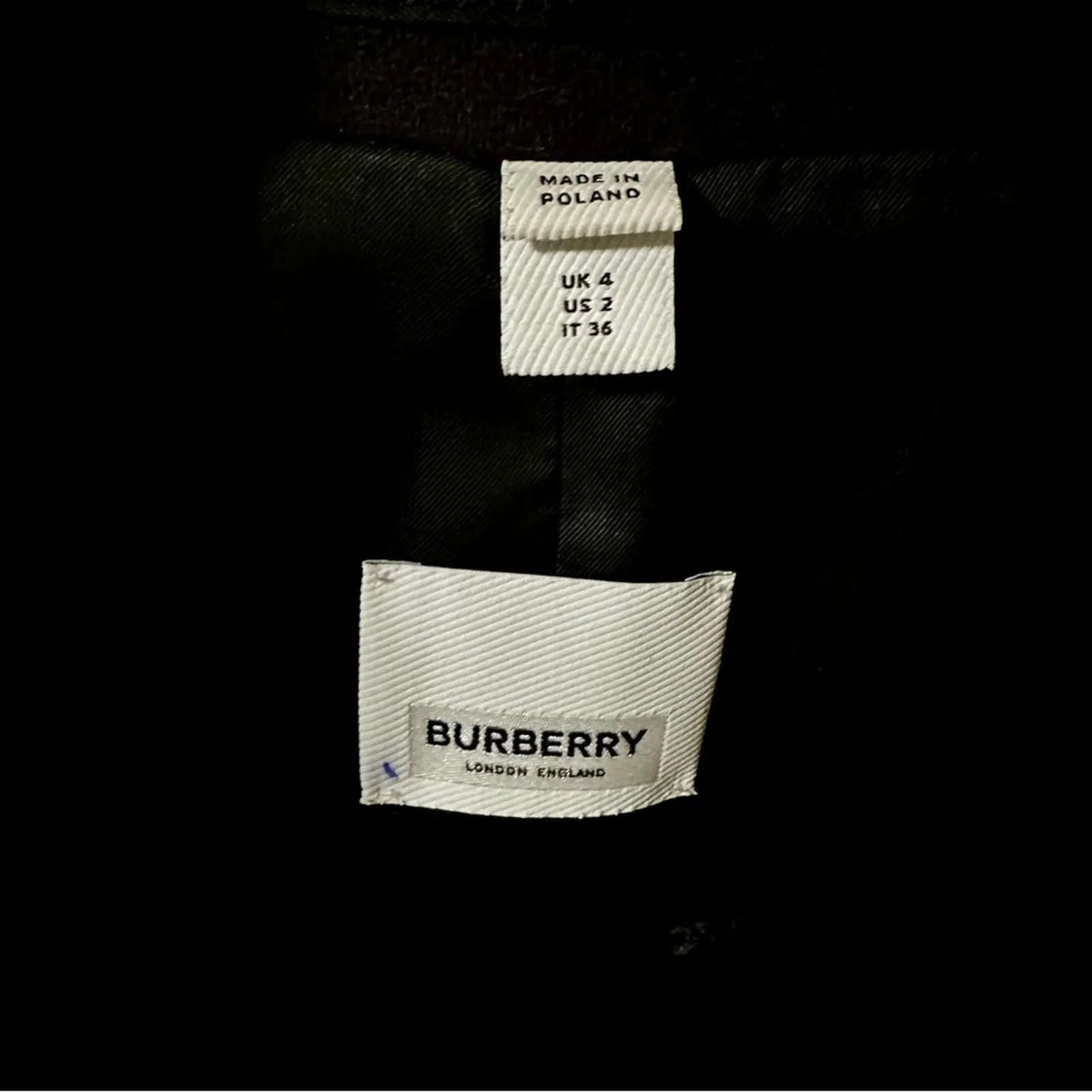 Burberry Wool Cashmere Blend Leather Trim Tailored Coat Women US2 - Image 7
