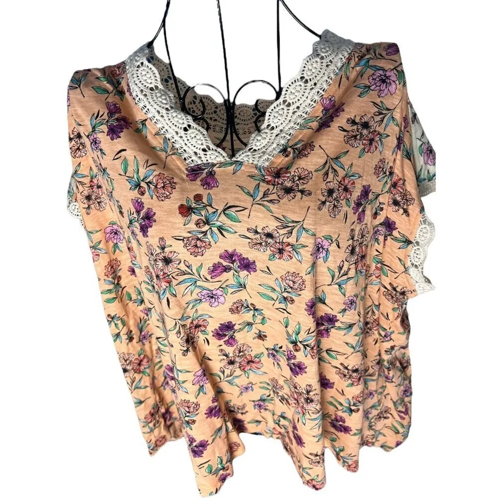 For The Republic‎ M Short Sleeve Embroidered Lace Trim Blouse Floral Cottage New - Image 3