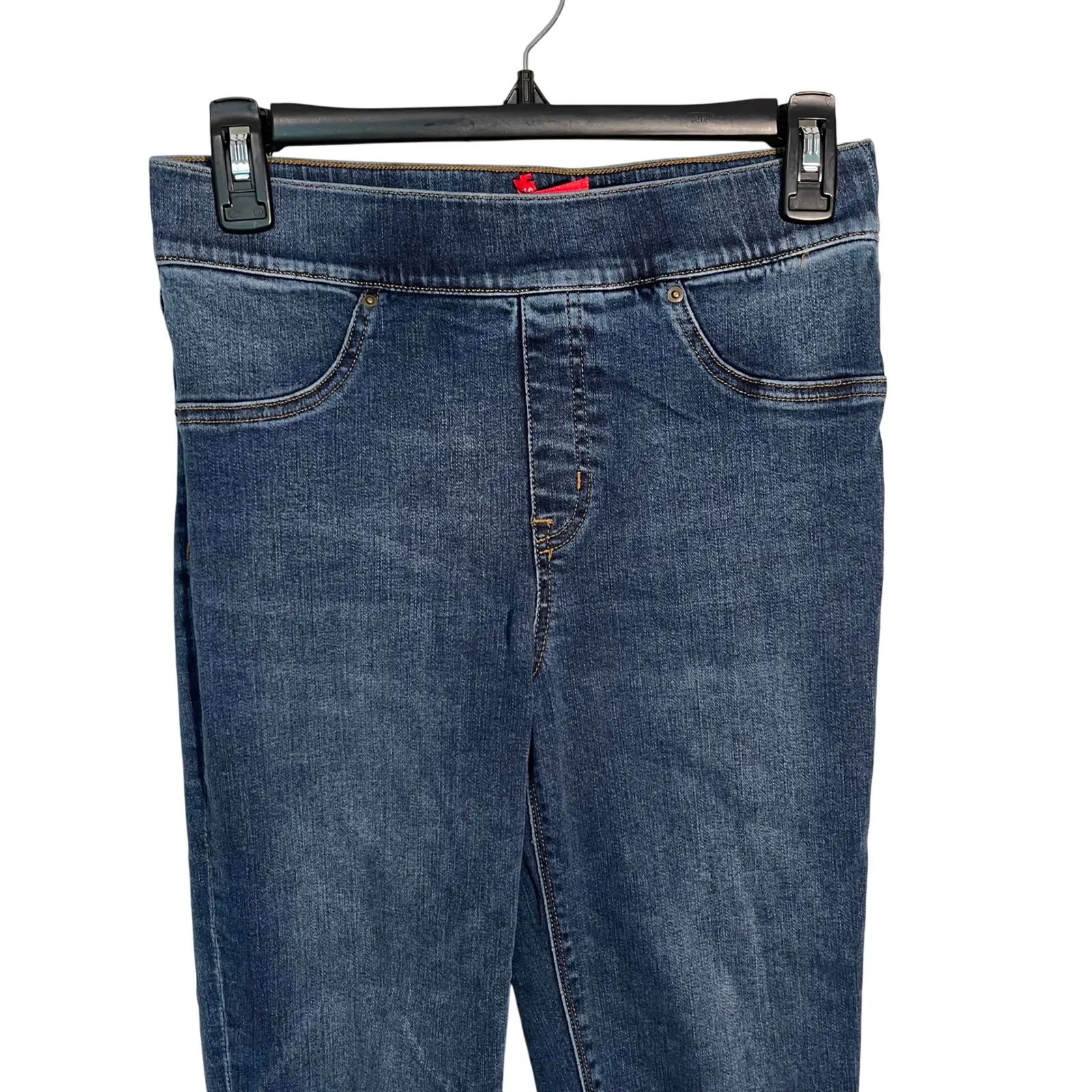 SPANX Women's Medium Mid Rise Dark‎ Wash Denim Look Jegging Pants Frayed Hem - Image 2