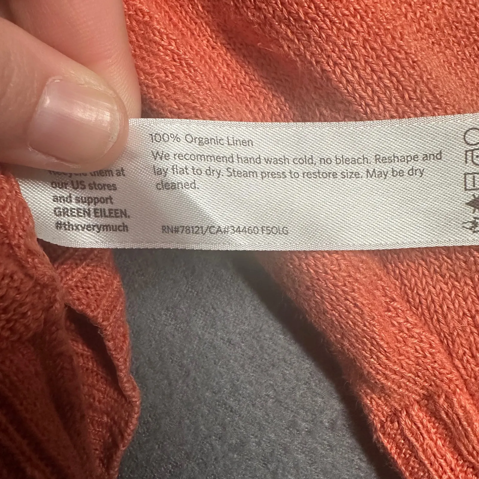 Eileen Fisher Oversized Sweater Womens L Orange Organic Linen Knit Crewneck - Image 6