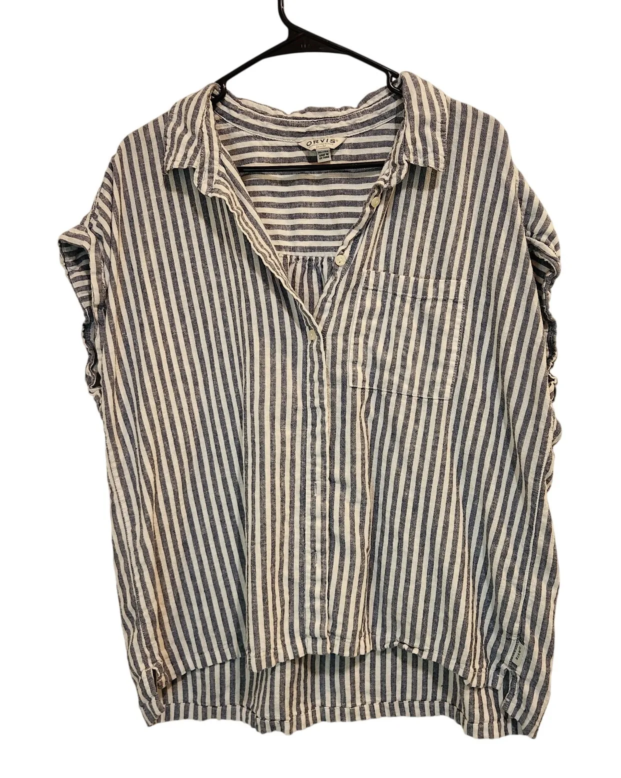 Orvis Blue Striped Short Sleeve Linen Blend Casual Button Down Shirt Size XL - Image 1
