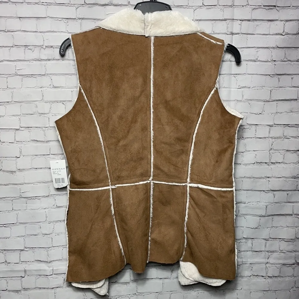Hannah Faux Suede Faux Fur Vest Camel Color Size Small Tan - Image 3