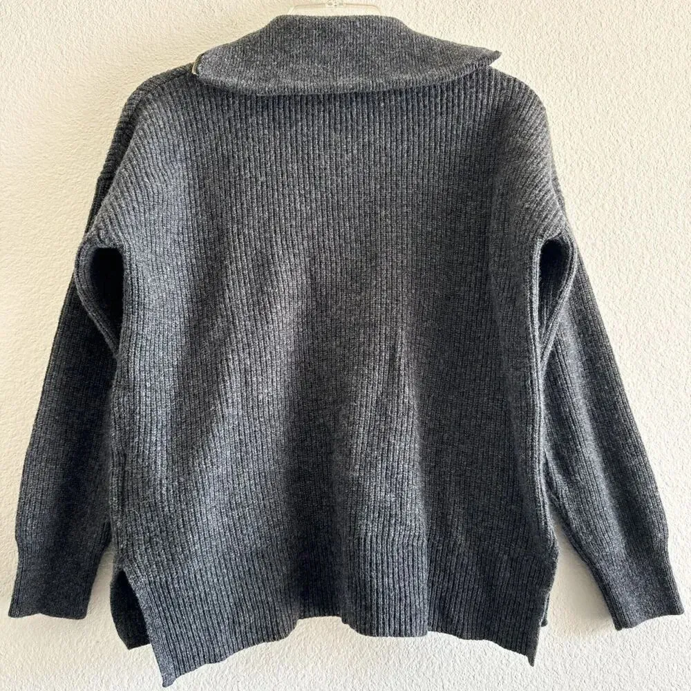 Madewell Glenbrook Half Zip Merino Wool Blend Sweater Gray Womens Small - Image 7
