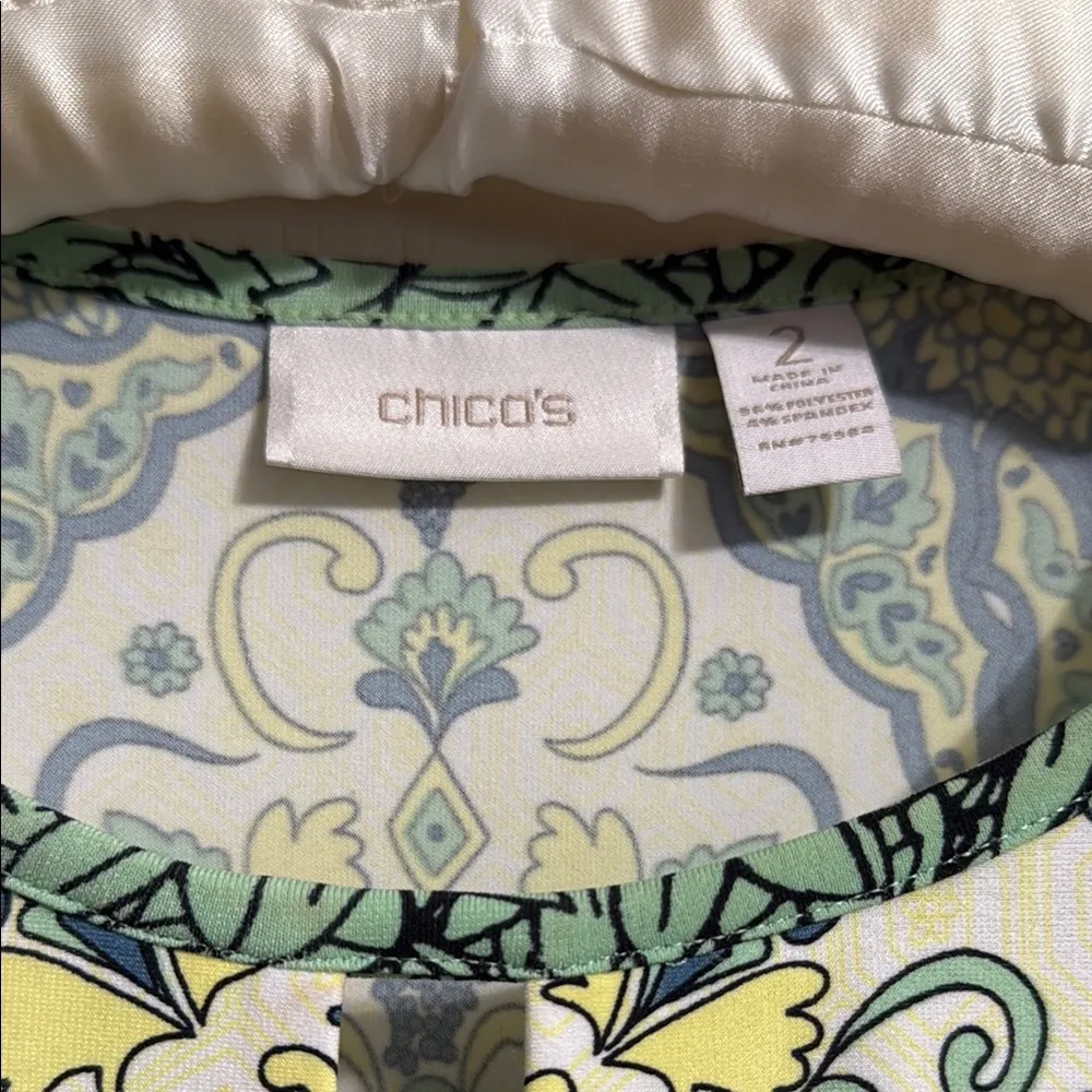 💖 Chico’s Blue & Green Geometric Print Mediterranean Waves Maxi Dress Size 2 - Image 6