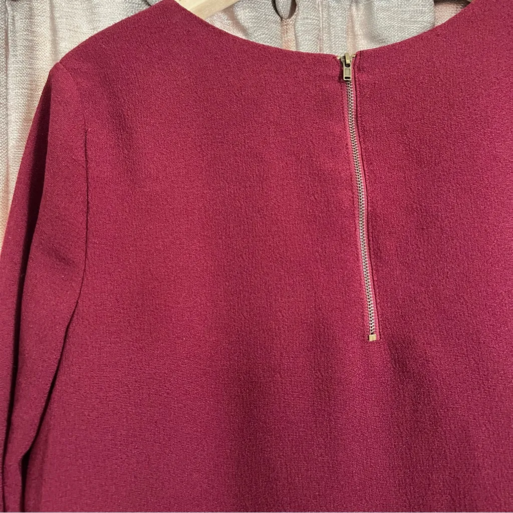 Lucy & Laurel Burgundy Floral Lace Trim Crop Sleeve Blouse Size Medium - Image 12