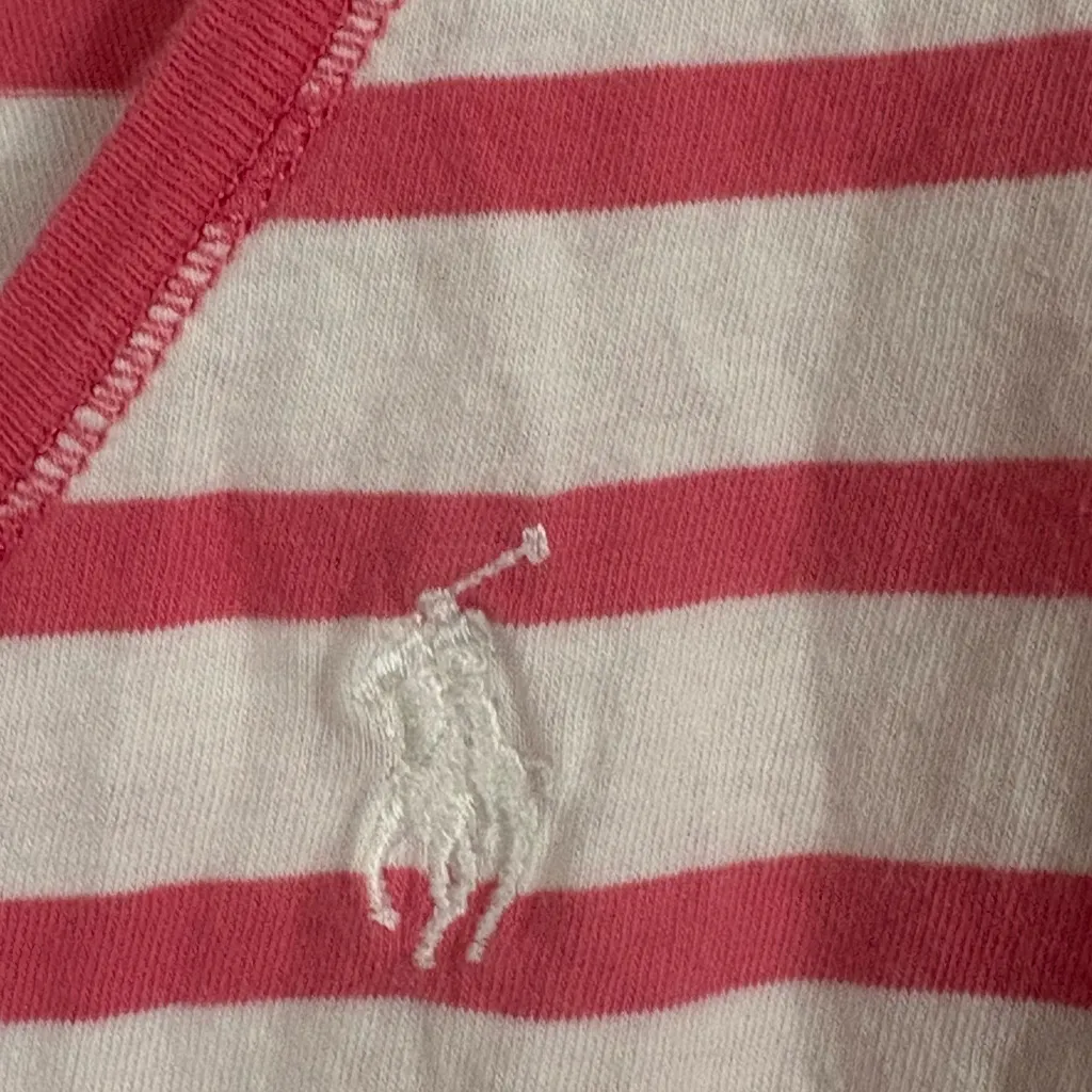 Ralph Lauren Sport Y2K pink White V-Neck Striped T-Shirt Size Medium Preppy Cute - Image 3