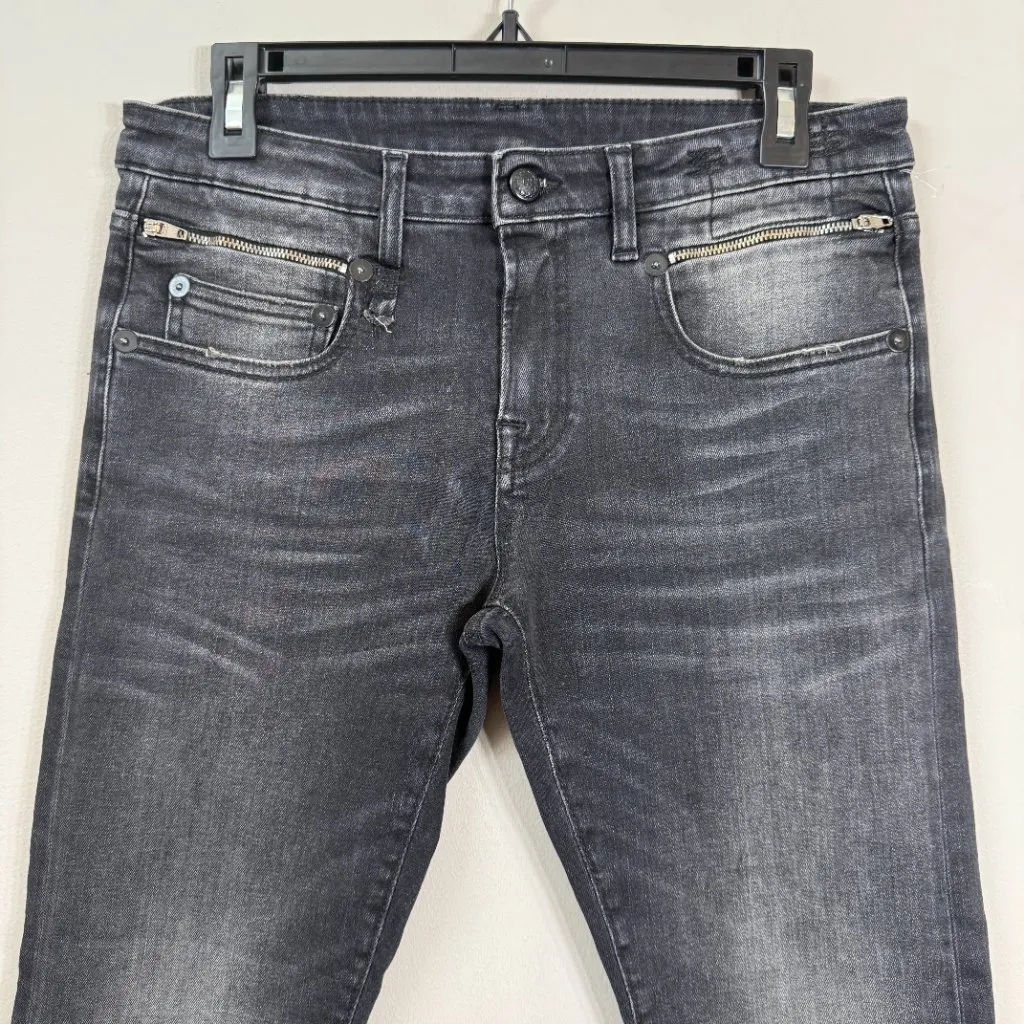 R13 Biker Boy Distressed Skinny Denim Jeans Women's 28 Gino Black Raw Hem NWOT - Image 7