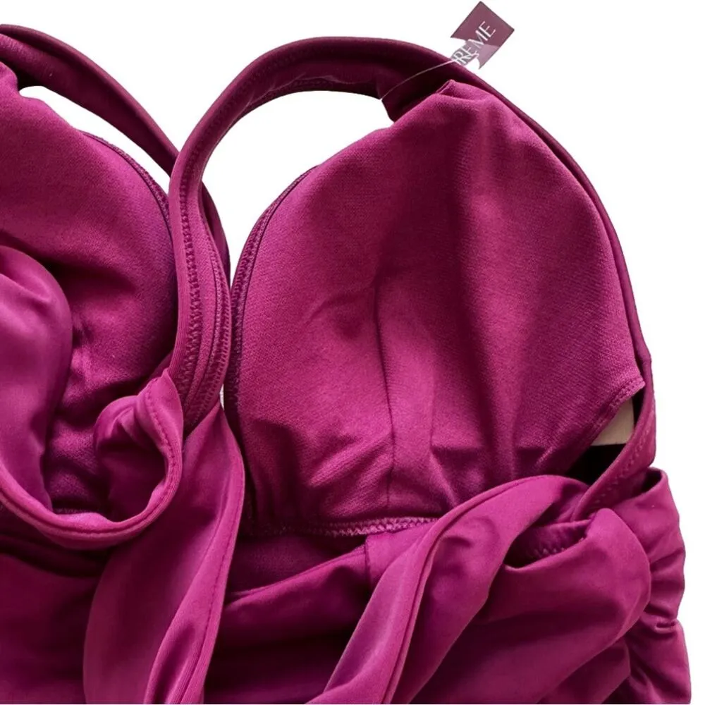 Adore Me One Piece Monroe Contour Purple Halter V-Neck Ruched Swimsuit Large NEW - Image 8