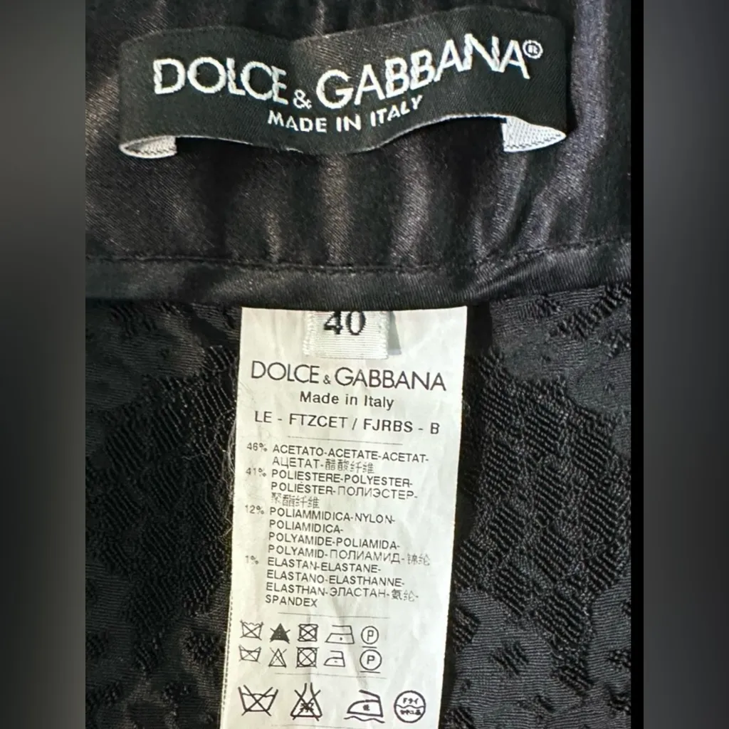Dolce & Gabbana Jacquard Textured High-Waist Floral Embroidery Black Glam‎ 40/8 - Image 7