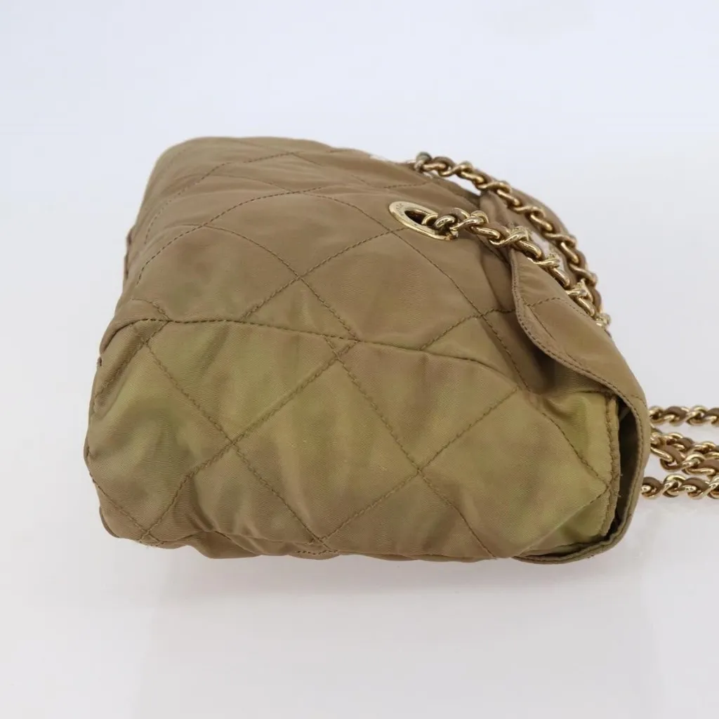 PRADA Chain Shoulder Bag Nylon Beige Gold Authentic - Image 14