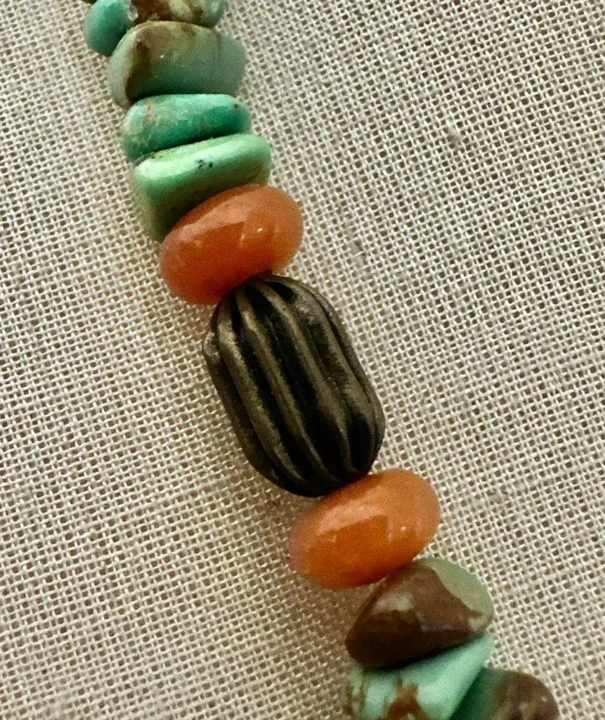 Stabilized Turquoise & Carnelian Beaded Necklace with Industrial Cross & Dragonf - Image 8