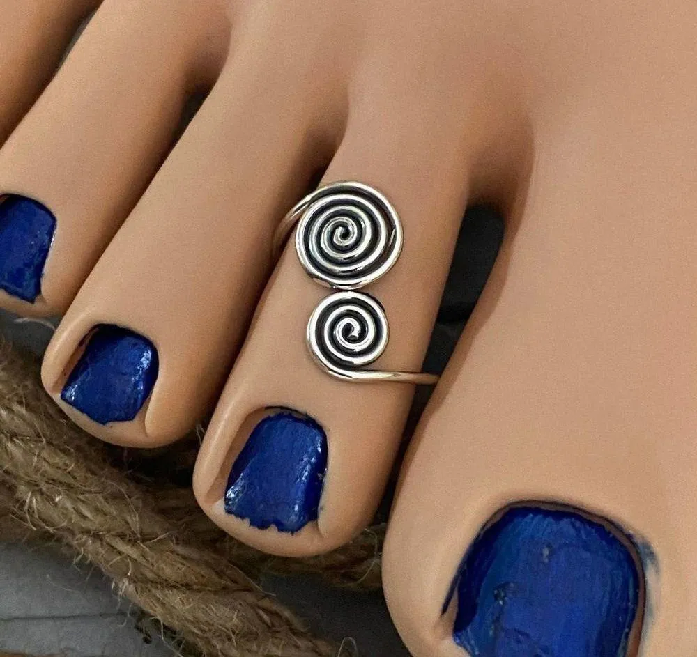 Sterling Silver Double Spiral Toe Ring Midi Ring - Image 2