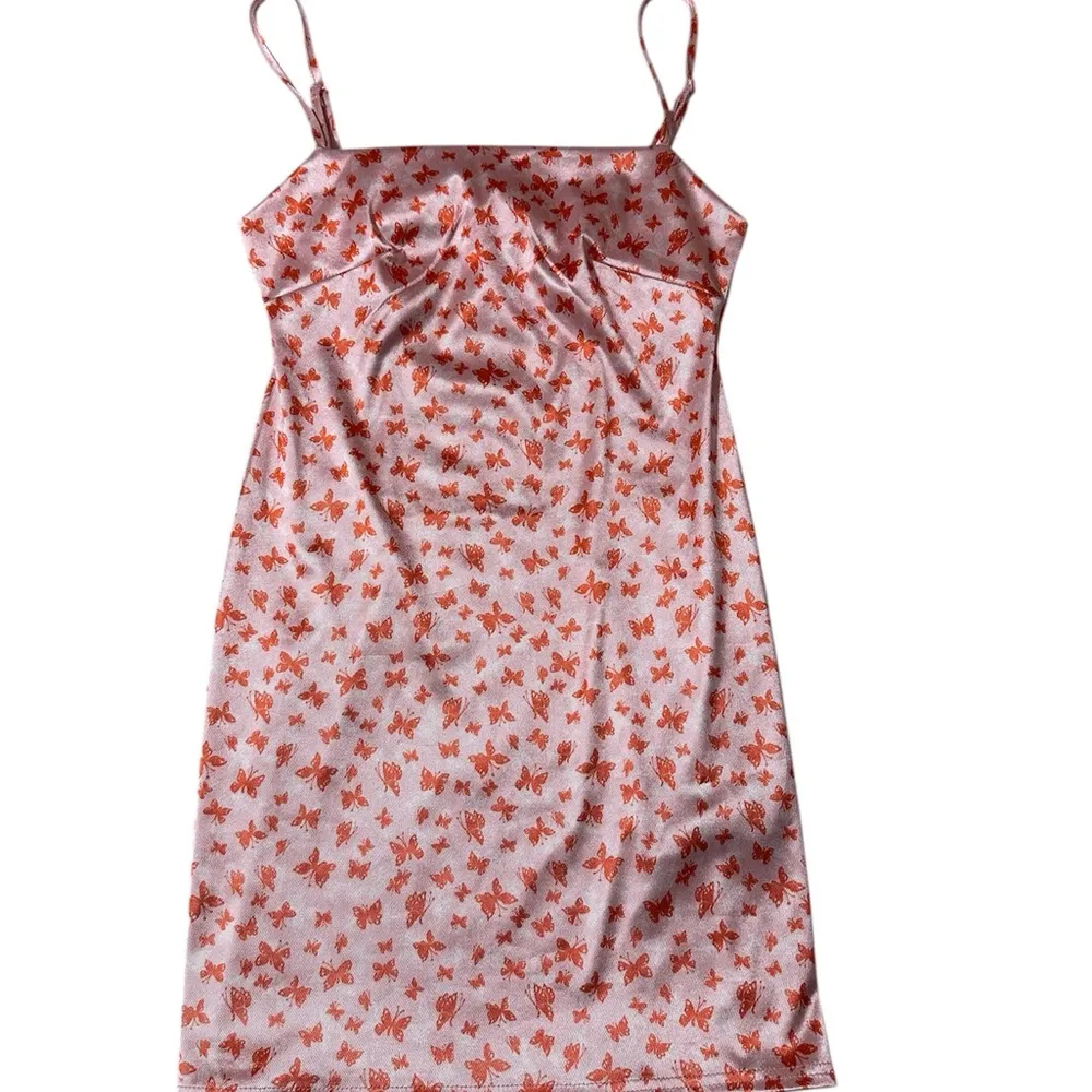 Urban Outfitters Silky Dressy Butterfly Print Satin Dress size small - Image 9