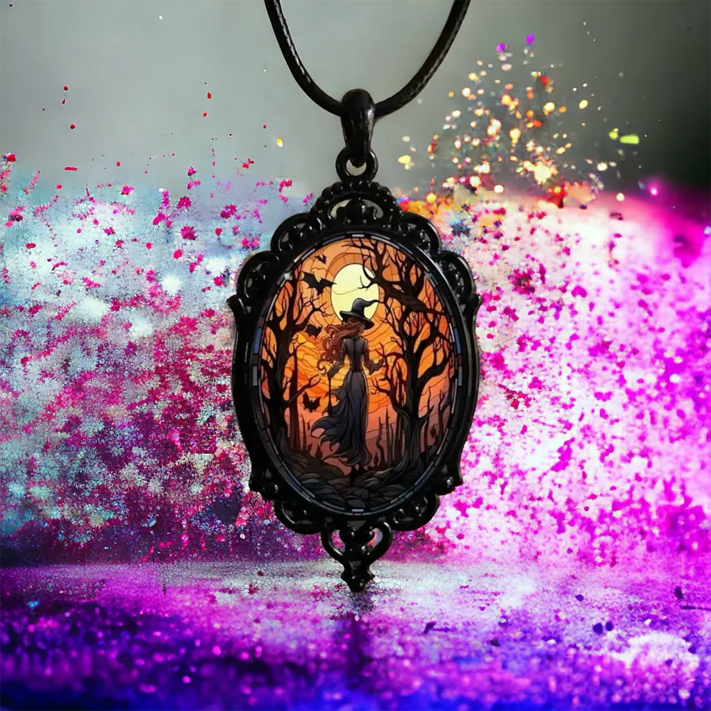 Retro Style Bat Witch Pendant Cameo Black‎ Pendant Necklace Gothic Vintage Style Black - Image 9
