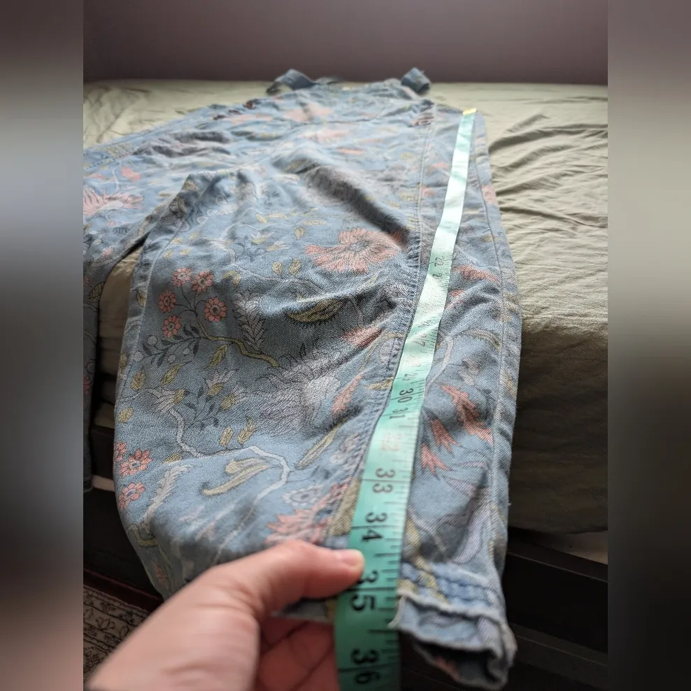 NWT Three Bird Nest Floral High Hopes Slouchy Overalls Medium Blue/Pink Pink - Image 8