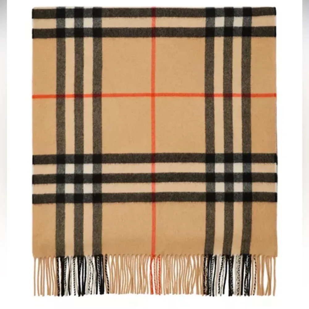 NWT Burberry Check 100% Cashmere Scarf Tan Beetroot - Image 4