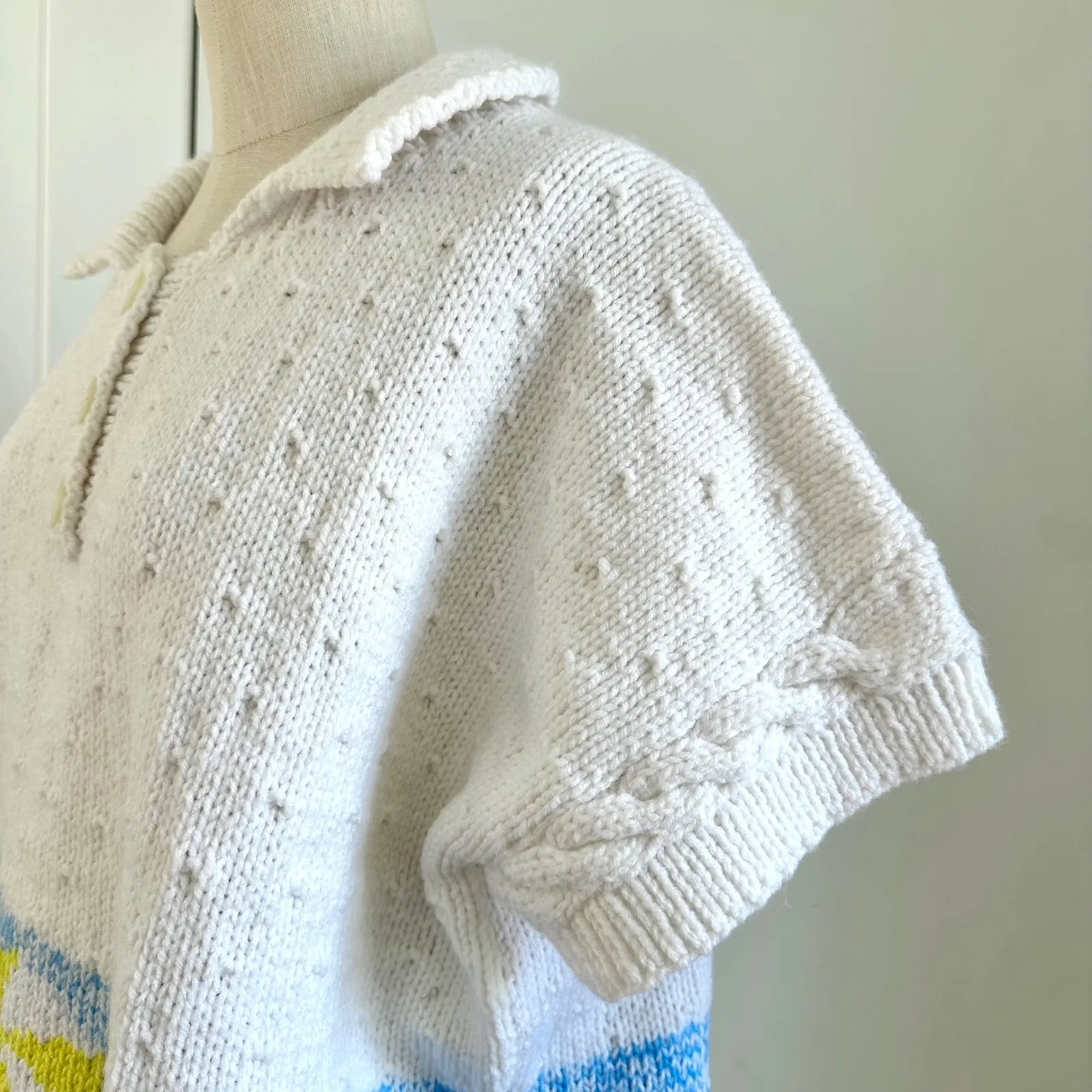 Vintage Grandma Short Sleeve Knit Polo Shirt‎ Beach Cottagecore Y2K Grunge White Size M - Image 11