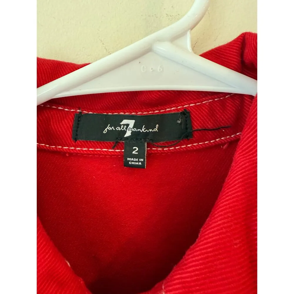 7For All Mankind Cap Sleeve Collared Button Front Shirt Dress Red Women's Size 2 - Image 4