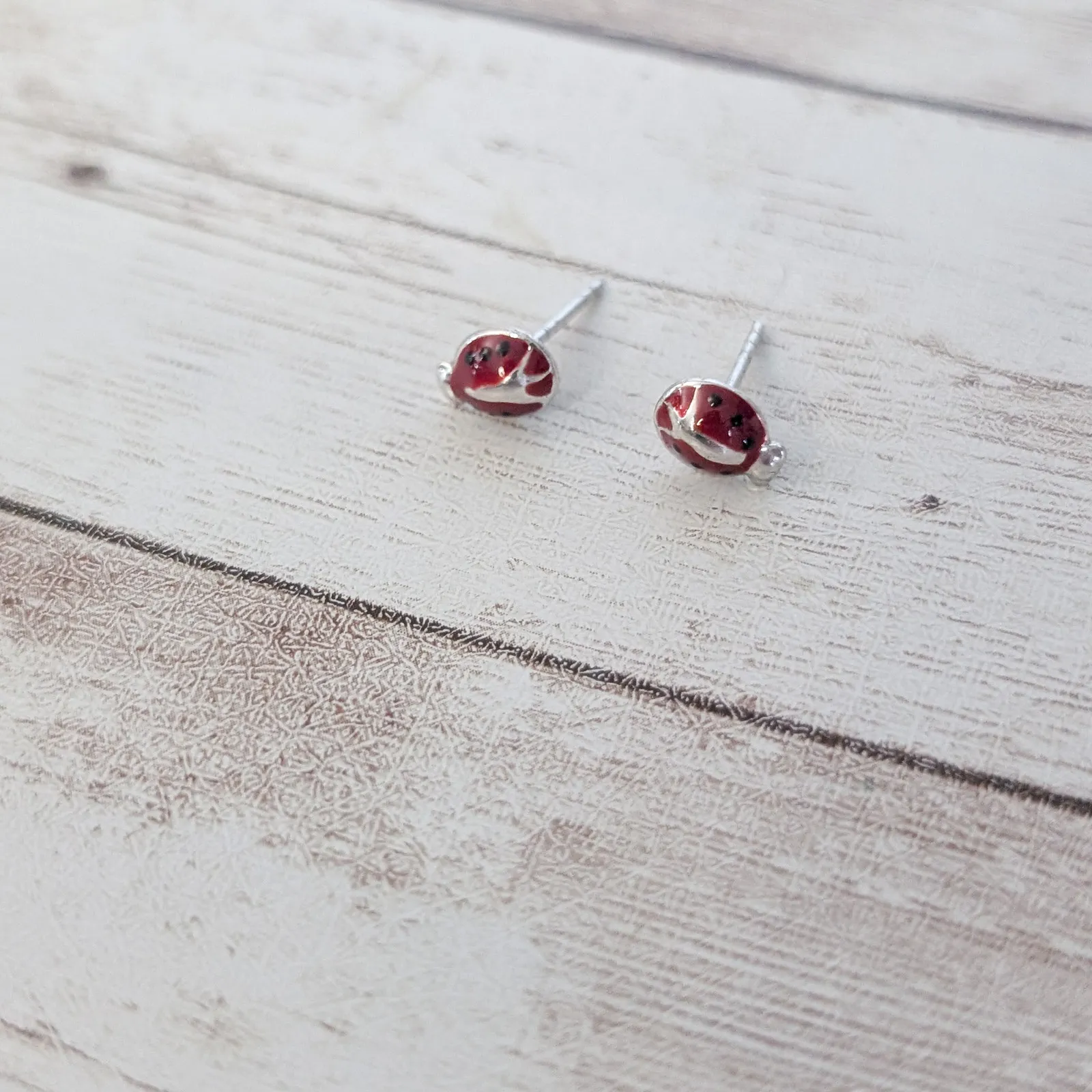 Vintage Stud Earrings Small & Dainty Ladybird/Ladybug Red - Image 7