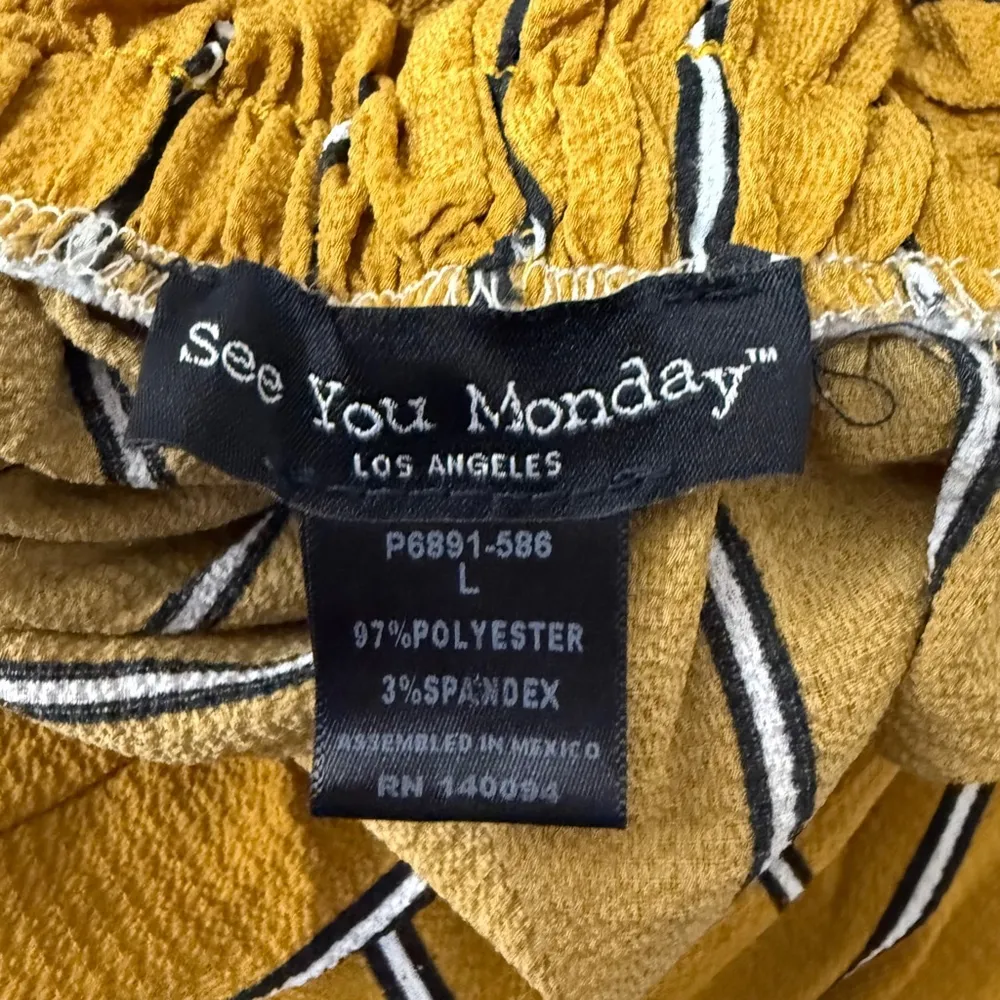 Women's See You Monday Pants, Wide Leg, Yellow & Black Striped, Size L - Image 5