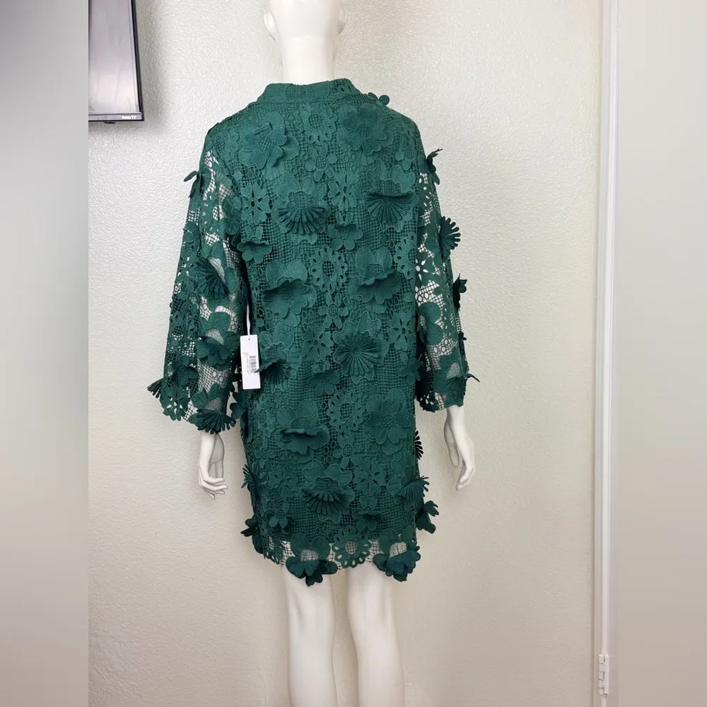 J.Marie Seraphina 3D Floral Green Lace Applique Button Down Midi Dress XS D8 - Image 8