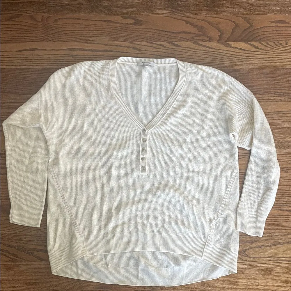 Madewell Asherton Waffle Knit Thin V-Neck Henley Sweater Size Small - Image 3
