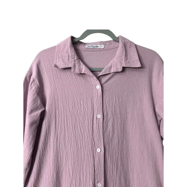 Sopiia Gon Button Down Midi Shirt Dress M Lavender Long Sleeve Minimalist Breezy Purple Size L - Image 12