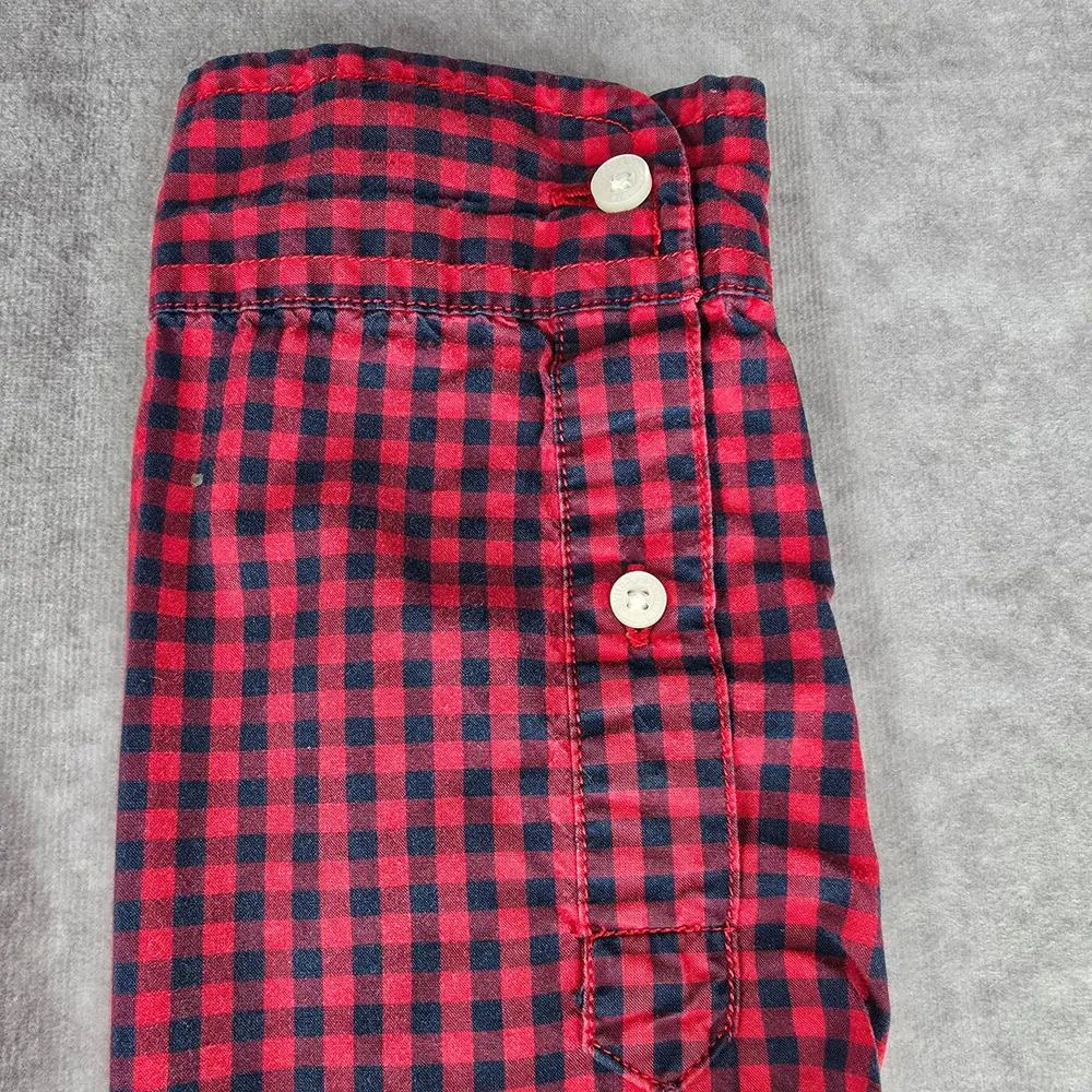 Abercrombie‎ & Fitch Red Blue Plaid Tartan Button Down Long Sleeve Shirt Top XS - Image 6