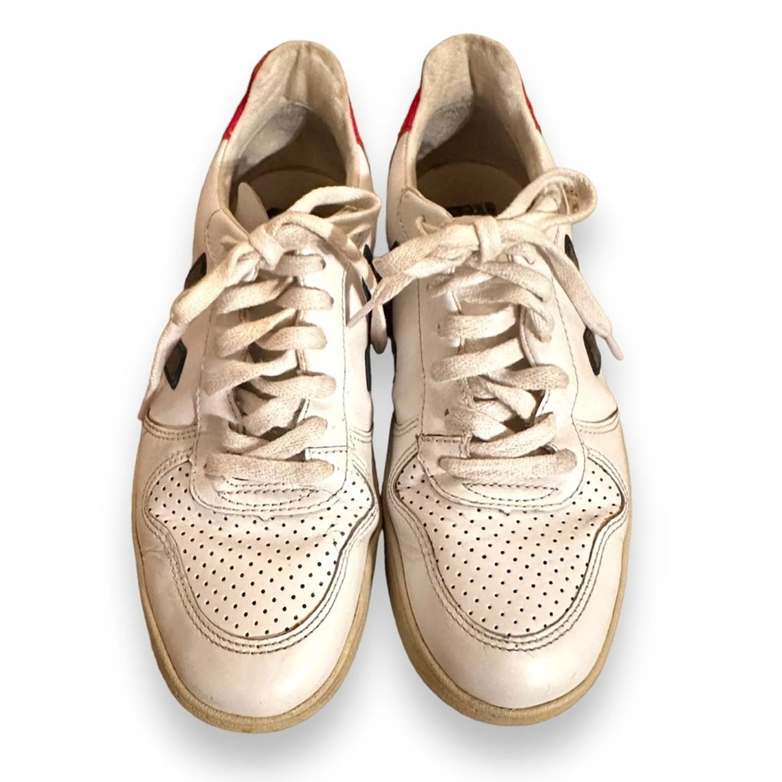 Veja V-10 White, Red & Blue Leather‎ Lace-Up Sneakers Sz 7 - Image 2