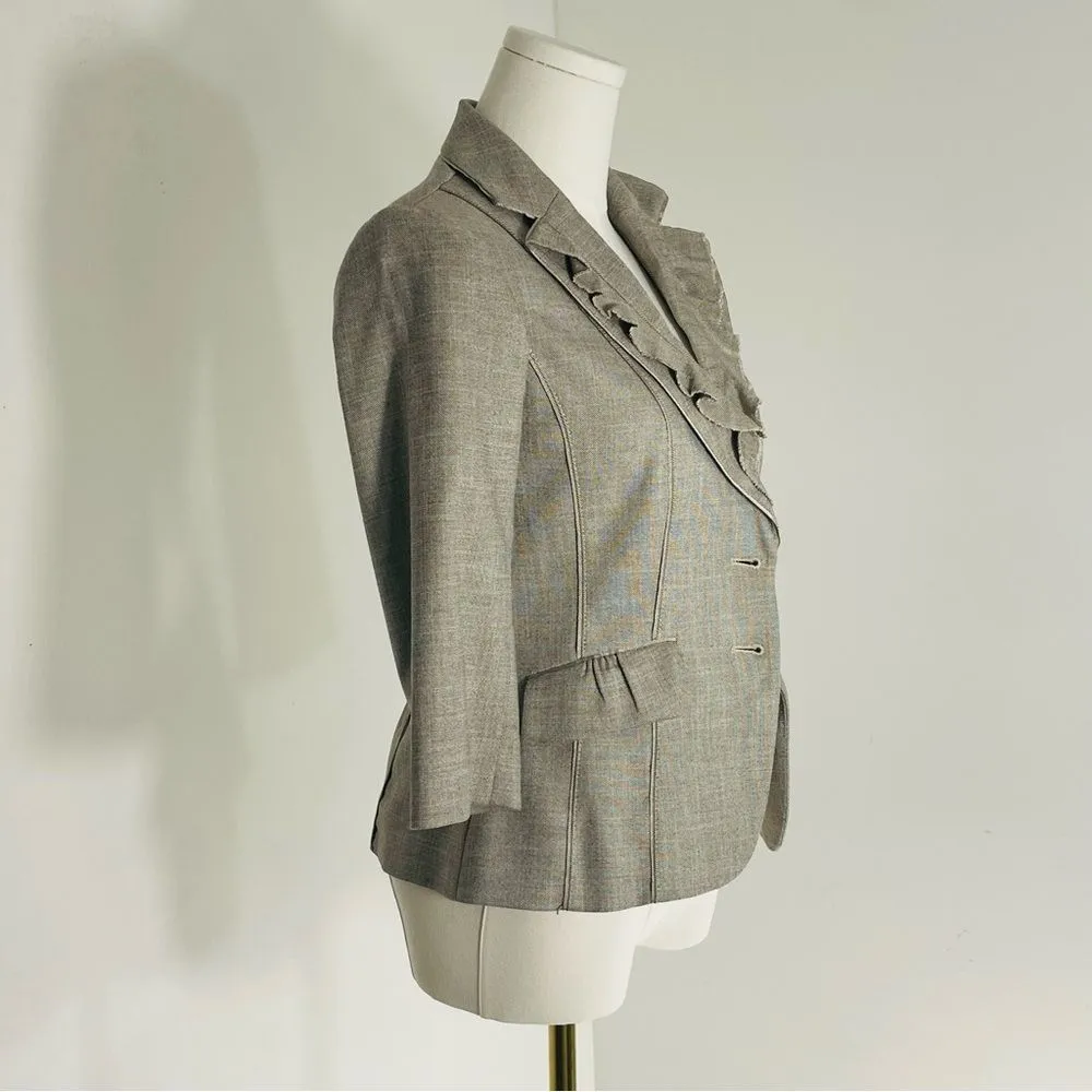 White House Black Market Gray/Light Tan 3/4 Sleeve Blazer Size 00 - Image 3
