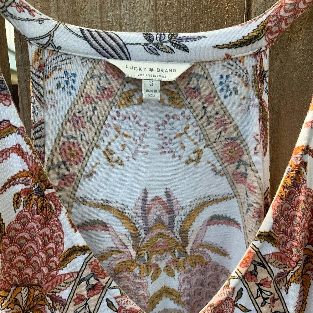Lucky Brand Maxi Dress Sleeveless/Tank Ivory Floral Bohemian Flowy Size Small - Image 6