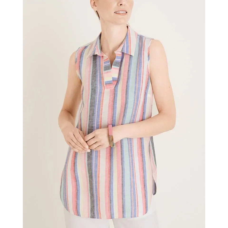 Chicos No-Iron Linen Striped Sleeveless Tunic Top Classic Stripe womens 4 XXL 20 - Image 2